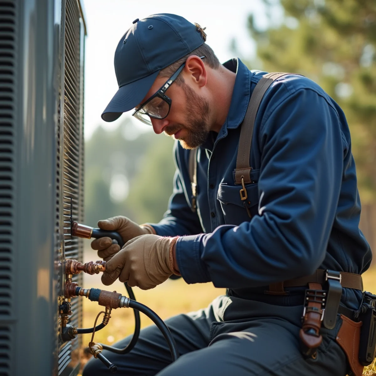 Certified technician completing AC Installation & Replacement service protocol in Forsyth County