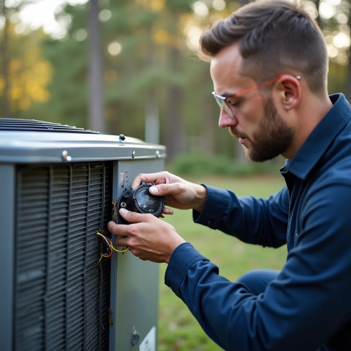 Certified technician completing AC Repair service protocol in Forsyth County