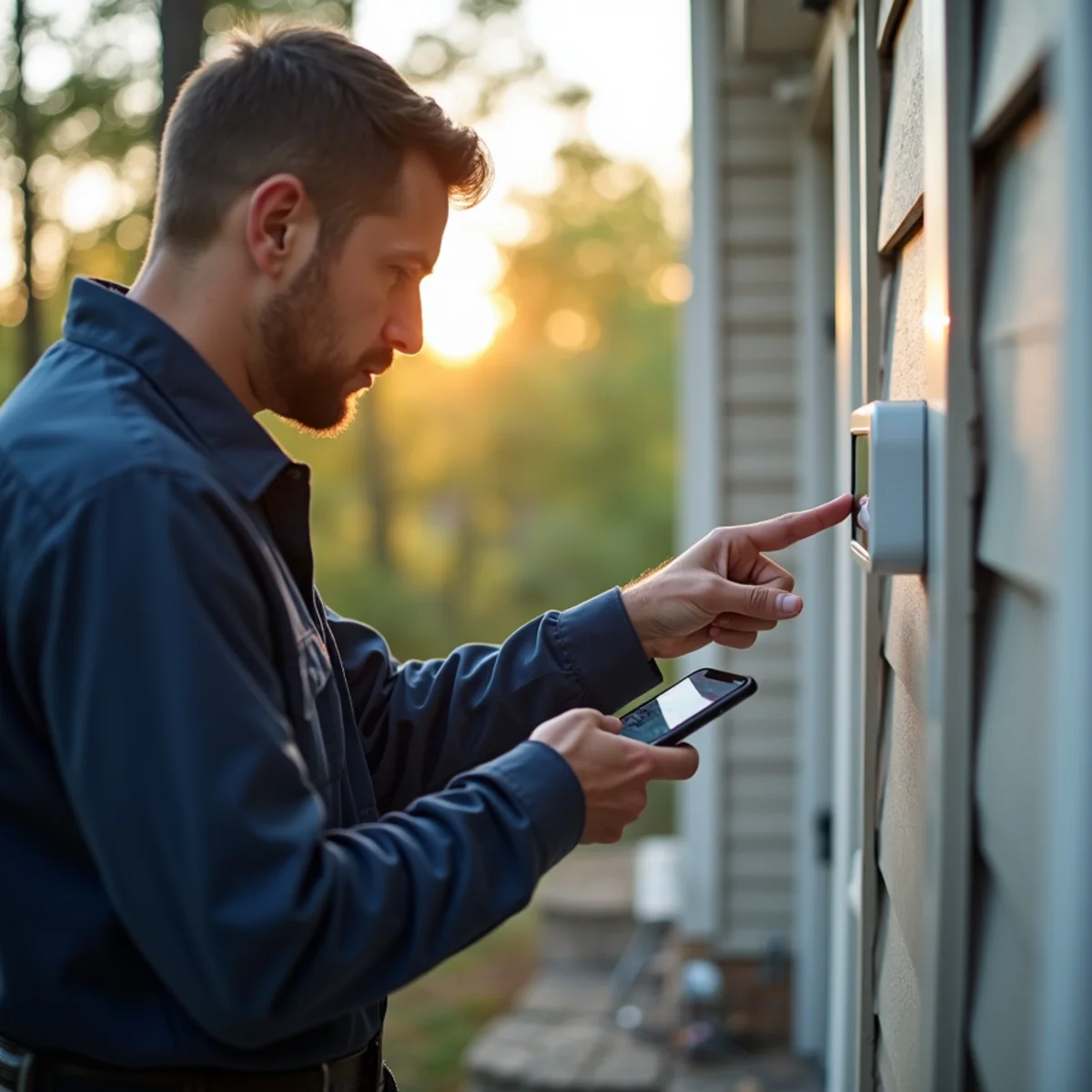 Certified technician completing Thermostat Installation & Repair service protocol in Forsyth County